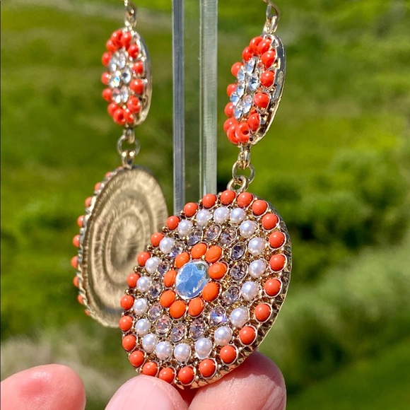 Oranges & Gold Medallion Fashion Earrings - Picture 3 of 6